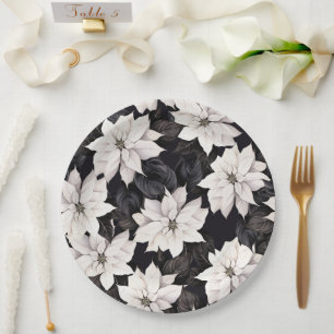 Chic Black and White Poinsettia Pappteller