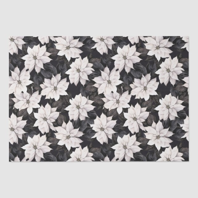 Chic Black and White Poinsettia Seidenpapier (Vorderseite)