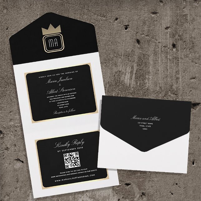 Chic Black and White Qr Code Hochzeit All In One Einladung (Von Creator hochgeladen)