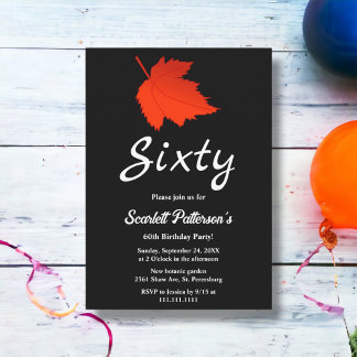 Chic Black and White Red Blätter Herbst 60. Geburt Einladung