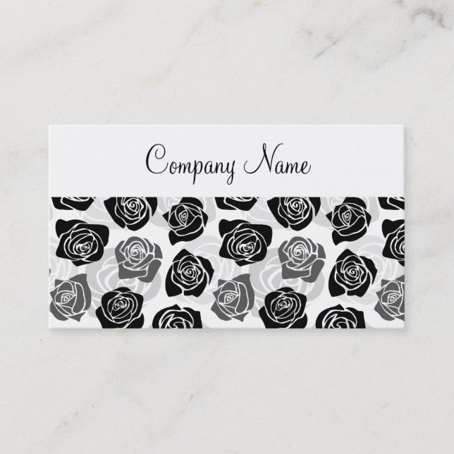 Chic Black and White Roses Business Card Visitenkarte (Vorderseite)