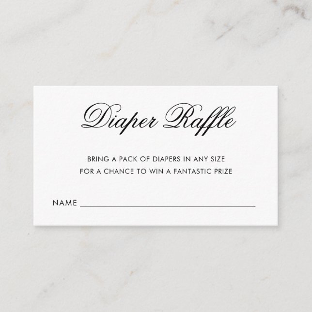 Chic Black and White Script Diaper Raffle Ticket Begleitkarte (Vorderseite)