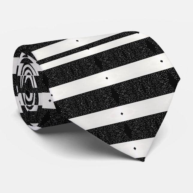 Chic Black and White Speckled Diamond Neck Krawatt Krawatte (Gerollt)