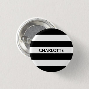 Chic black and white streifen individuelle Name mo Button