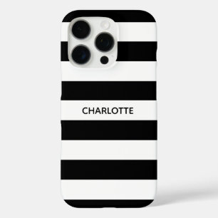 Chic black and white streifen individuelle Name mo iPhone 16 Pro Hülle