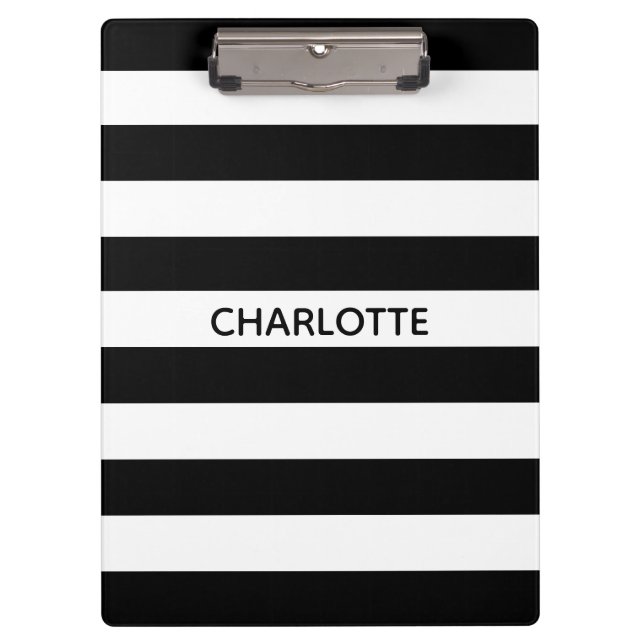Chic black and white streifen individuelle Name mo Klemmbrett (Vorderseite)
