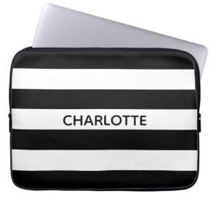 Chic black and white streifen individuelle Name mo Laptopschutzhülle