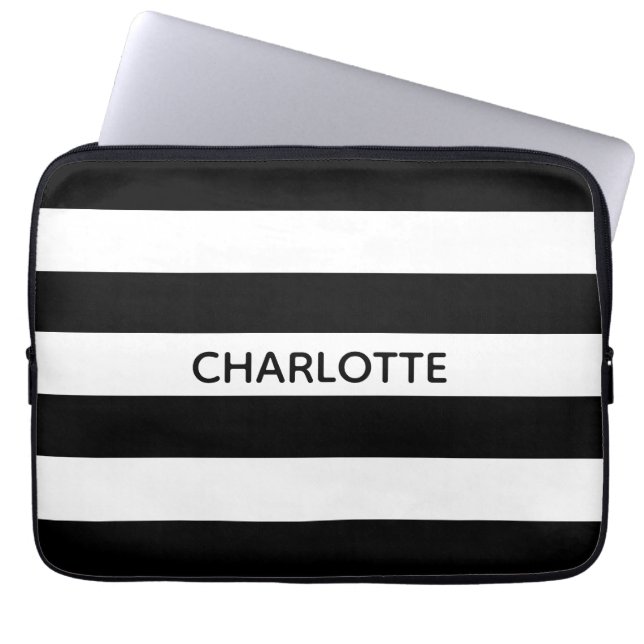 Chic black and white streifen individuelle Name mo Laptopschutzhülle (Vorderseite)