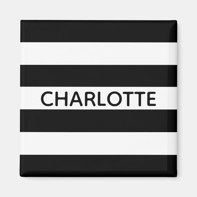Chic black and white streifen individuelle Name mo Magnet (Vorne)