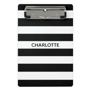 Chic black and white streifen individuelle Name mo Mini Klemmbrett