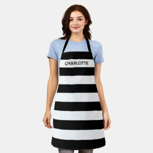 Chic black and white streifen individuelle Name mo Schürze