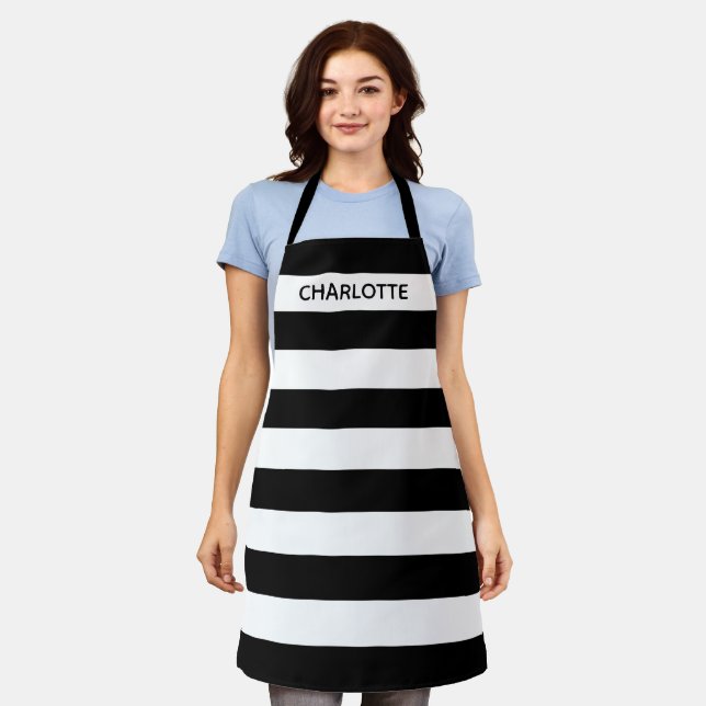 Chic black and white streifen individuelle Name mo Schürze (Getragen)