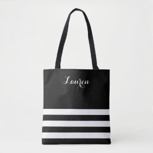 Chic Black and White Strip Tote Bag Tasche