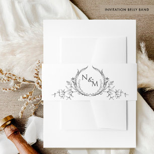 Chic Black and White Wedding Hand Zeichnen Monogra Einladungsbanderole