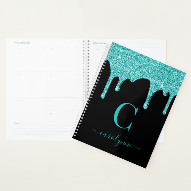Chic Black Aquamarin Glitzer Dripping Luxus Planer (Anzeige)