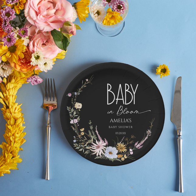 Chic Black Baby in Bloom Paper Plate Pappteller (Von Creator hochgeladen)