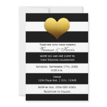 Chic Black Blanc Gratté Or Coeur Invitation