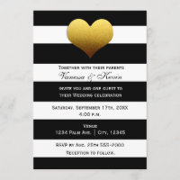 Chic Black Blanc Gratté Or Coeur Invitation