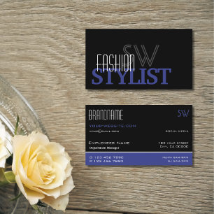 Chic Black Blue und White Simple mit Monogram Visitenkarte