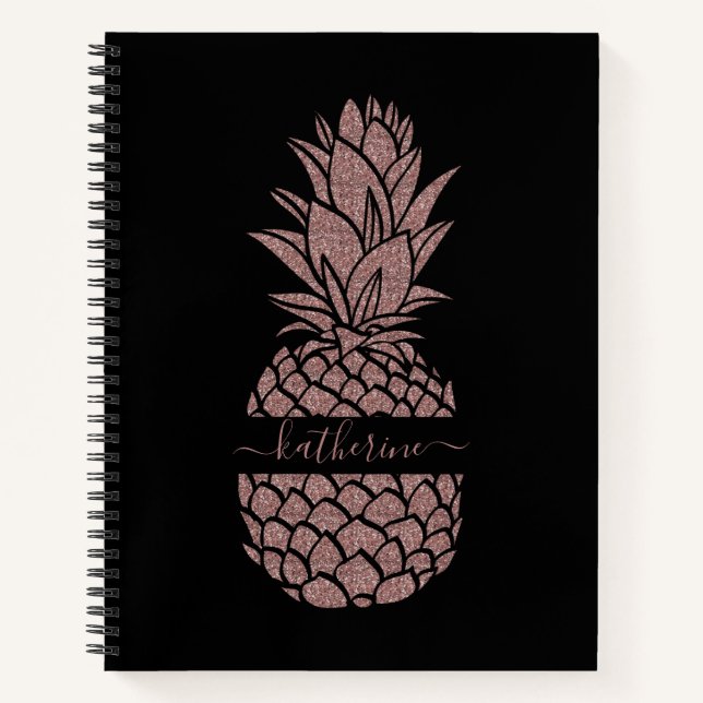 Chic Black Blush Pink Rose Gold Glitzer Ananas Notizbuch (Vorderseite)