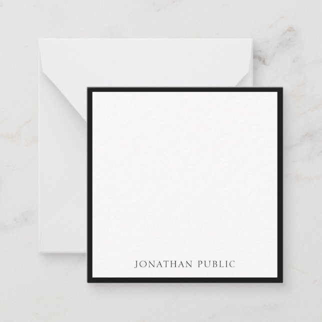 Chic Black Border White Modern Simple Template Top Mitteilungskarte (Vorderseite)