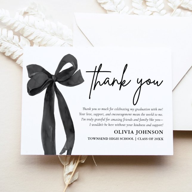 Chic Black Bow Coquette Abschluss Danke Karte (Chic Black Bow Coquette Graduation Thank You Card)