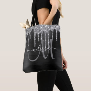Chic Black Brushed Metal Silver Glitzer Tropfen Na Tasche