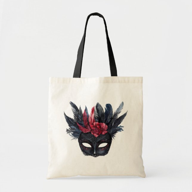 Chic Black Burgundy Red Floral Mask Tragetasche (Vorne)
