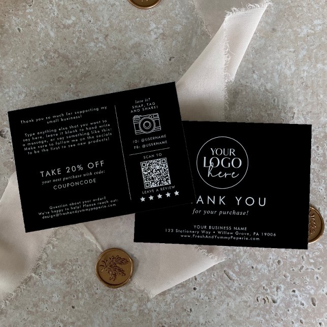 Chic Black Business Logo Vielen Dank bestellen Begleitkarte (Von Creator hochgeladen)
