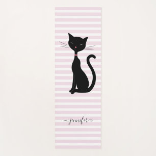 Chic Black Cat Personalisiert Name Rosa Streifen Yogamatte