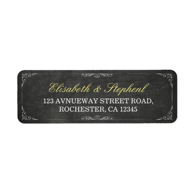 Chic Black Chalkboard Floral Wedding Address Label (Vorne)