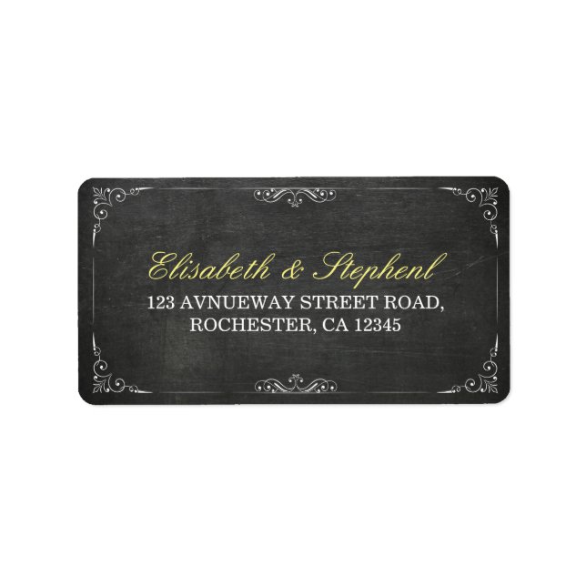 Chic Black Chalkboard Floral Wedding Address Label Adressaufkleber (Vorne)