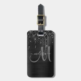 Chic Black Dripping Glitzer Brush Metal Monogram Gepäckanhänger