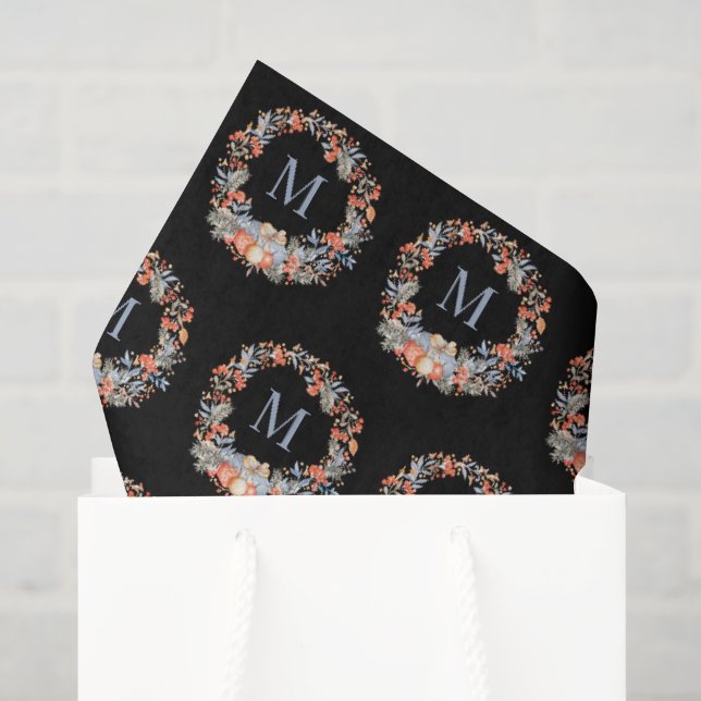 Chic Black Elegant Monogram Wreath Christmas Seidenpapier (Geschenktüte)