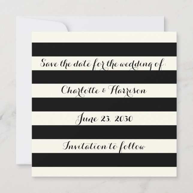 Chic Black Elfenbeinstreifen Save the Date Karte (Vorderseite)