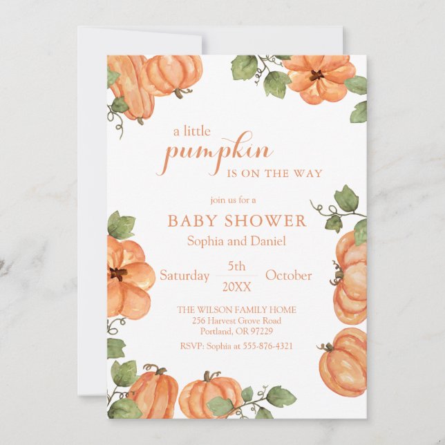 Chic Black Fall Pumpkin Baby Dusche Einladung (Vorderseite)