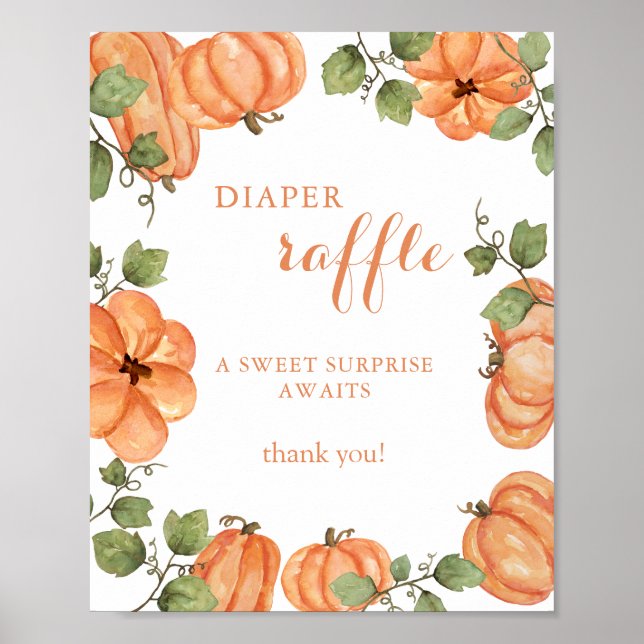 Chic Black Fall Pumpkin Baby Dusche Windel Raffel Poster (Vorne)