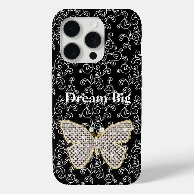 Chic Black Floral Jewel Butterfly Case-Mate iPhone Hülle (Rückseite)
