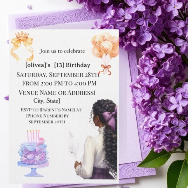 Chic Black Girl 13th Birthday Party Invitation | G (Créateur téléchargé)