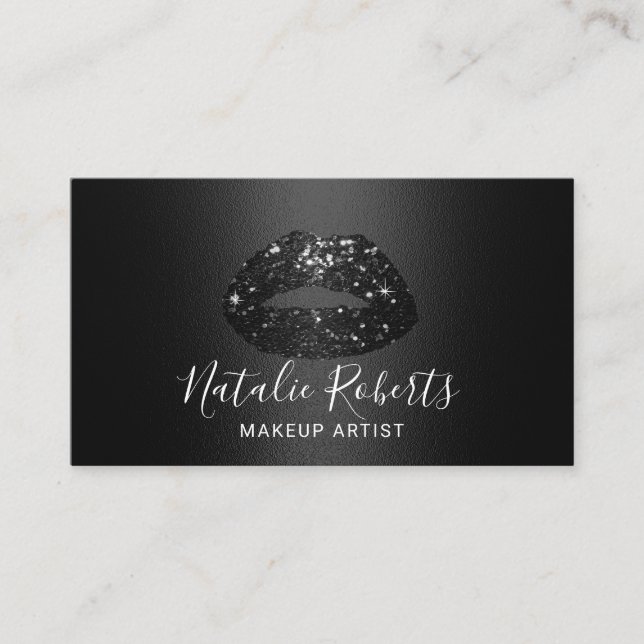 Chic Black Glitzer Lips Makeup Artist Beauty Salon Visitenkarte (Vorderseite)