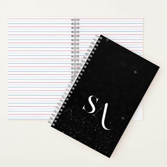 Chic Black Glitzer Spiral Notebook mit Initialen Notizbuch (Innen)