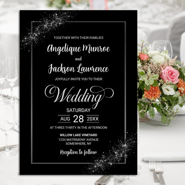 Chic Black Glitzer Wedding Einladung (Von Creator hochgeladen)