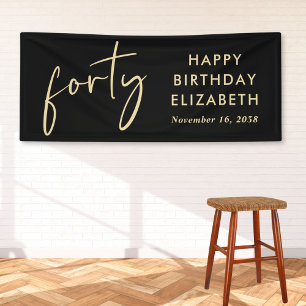 Chic Black Gold 40. Geburtstag Party Banner