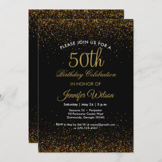 Chic Black & Gold 50. Geburtstag Einladung