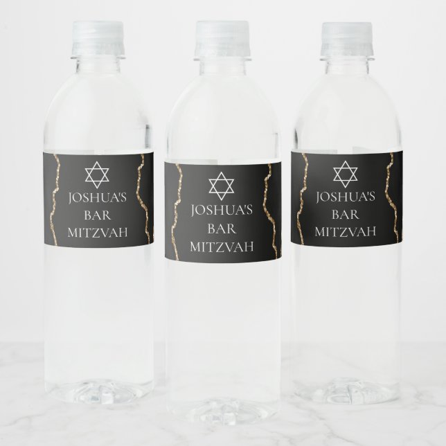 Chic Black Gold Agate Bar Mitzvah Custom Party (Flaschen)