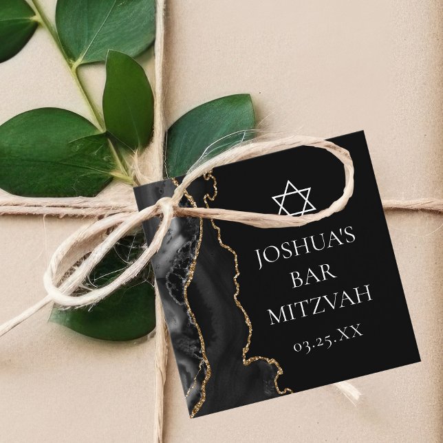 Chic Black Gold Agate Bar Mitzvah Custom Party Geschenkanhänger (Von Creator hochgeladen)