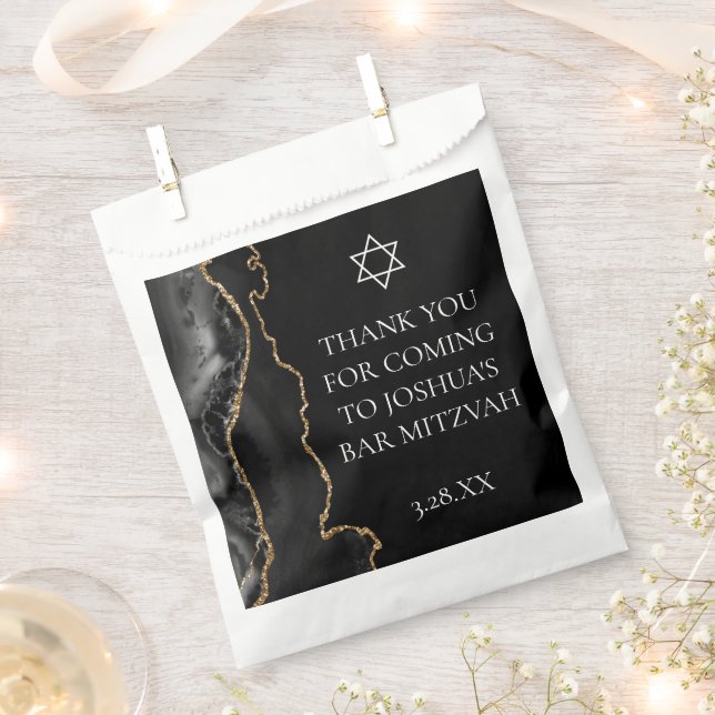 Chic Black Gold Agate Bar Mitzvah Custom Party Geschenktütchen (Ausgeschnitten)
