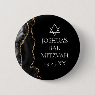 Chic Black Gold Agate Bar Mitzvah Party Button