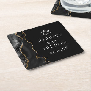 Chic Black Gold Agate Bar Mitzvah Party Rechteckiger Pappuntersetzer