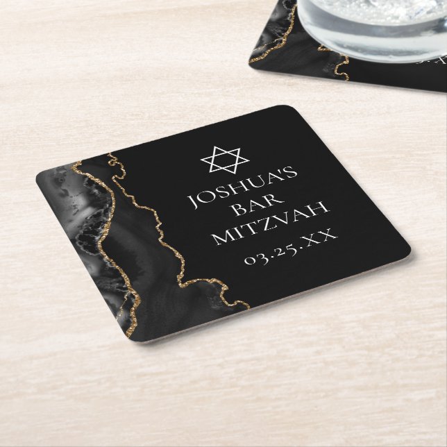 Chic Black Gold Agate Bar Mitzvah Party Rechteckiger Pappuntersetzer (angewinkelt)